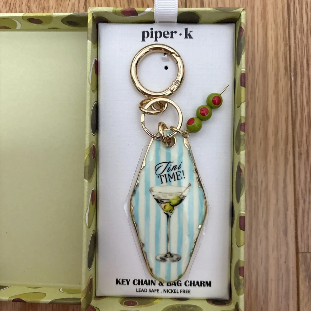 Piper K Tini Time Key Chain Bag Charm Martini Glass Design NIB Gift Box